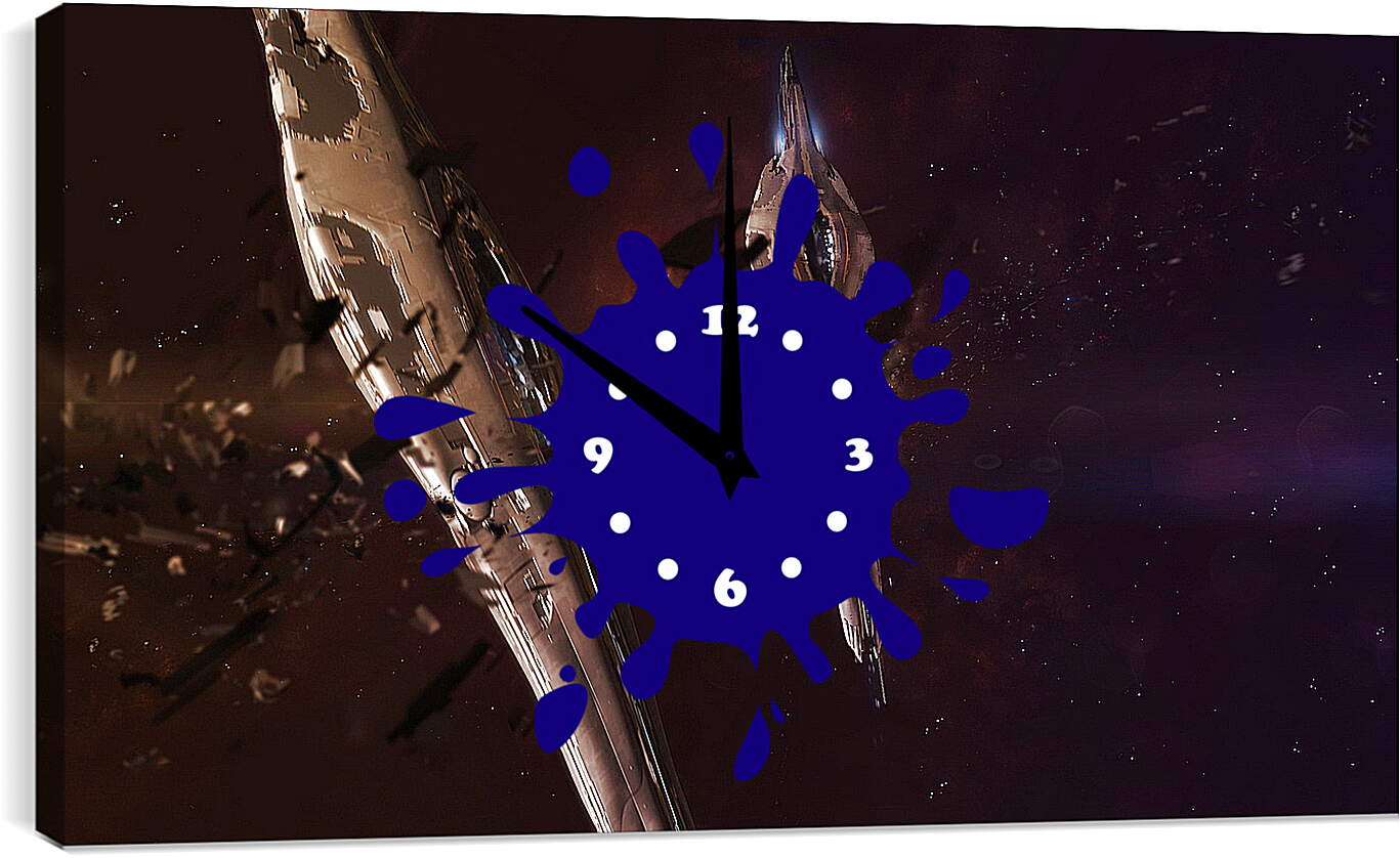 Часы картина - Космические корабли и осколки астероида вокруг