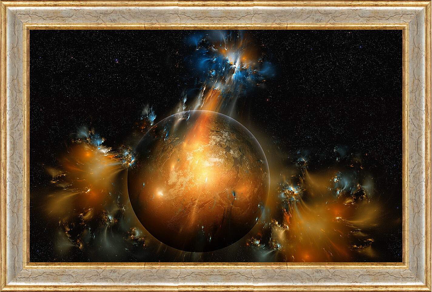 Картина в раме - Далекая неизвестная планета в космическом пространстве