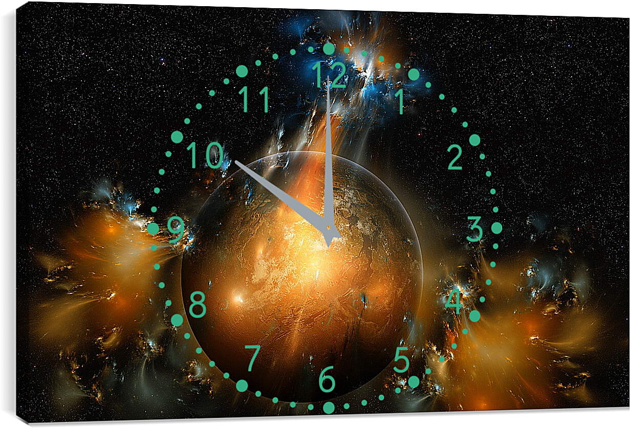 Часы картина - Далекая неизвестная планета в космическом пространстве