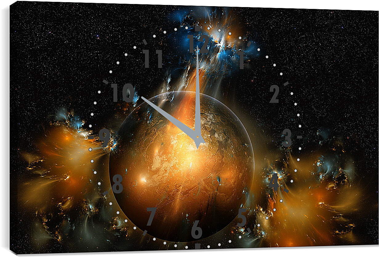Часы картина - Далекая неизвестная планета в космическом пространстве