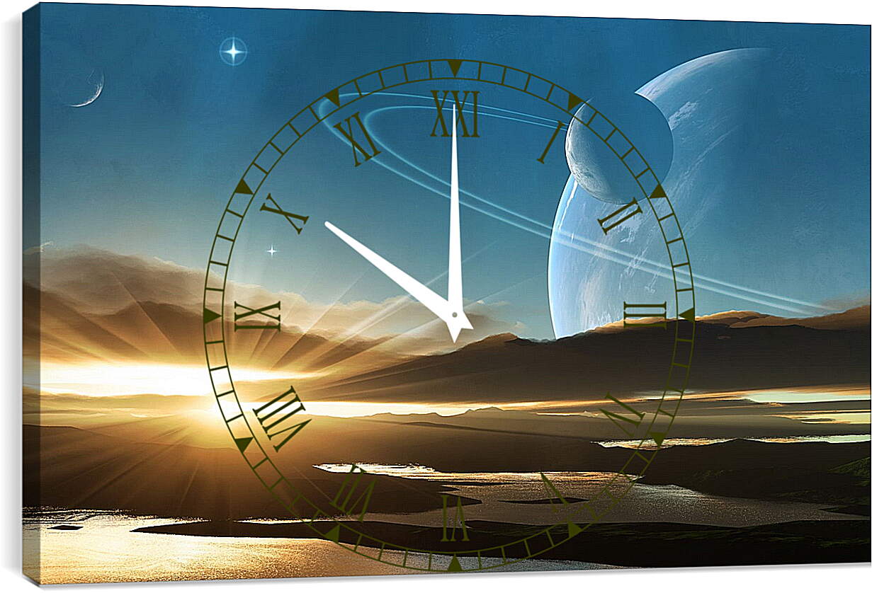Часы картина - Сатурн на фоне солнца
