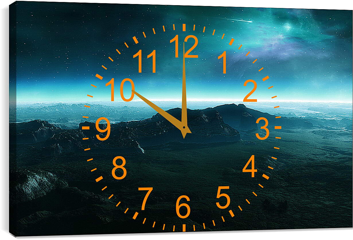 Часы картина - Северное сияние над поверхностью планеты