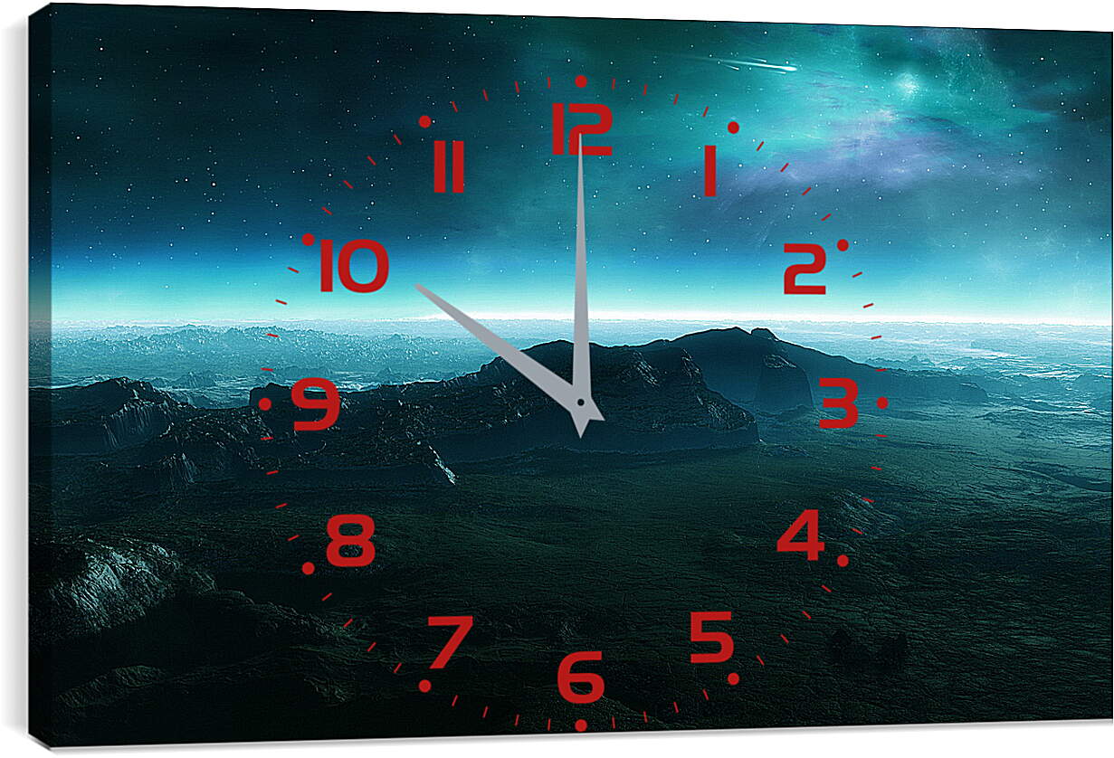 Часы картина - Северное сияние над поверхностью планеты