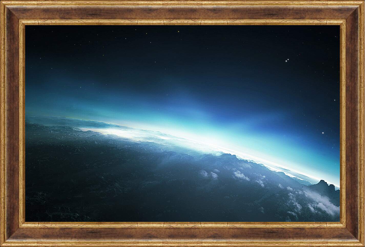 Картина в раме - Восход солнца над неизвестной планетой
