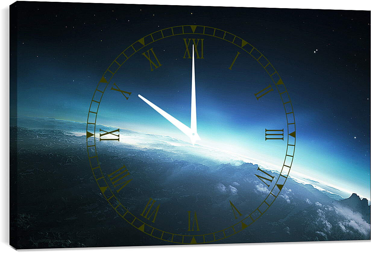Часы картина - Восход солнца над неизвестной планетой