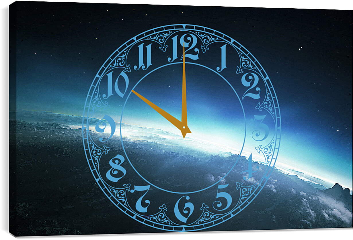 Часы картина - Восход солнца над неизвестной планетой