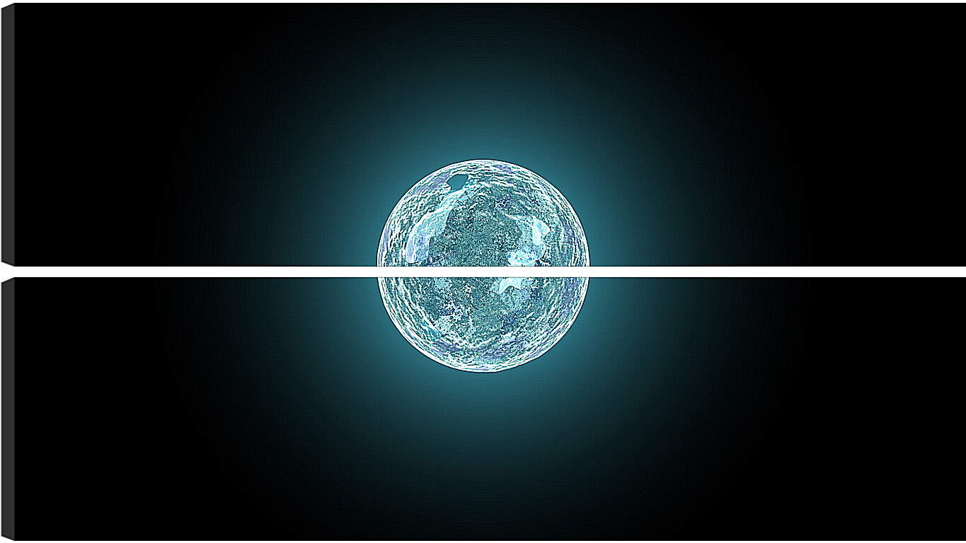Модульная картина - Светящиеся Голубая Планета на тёмном фоне