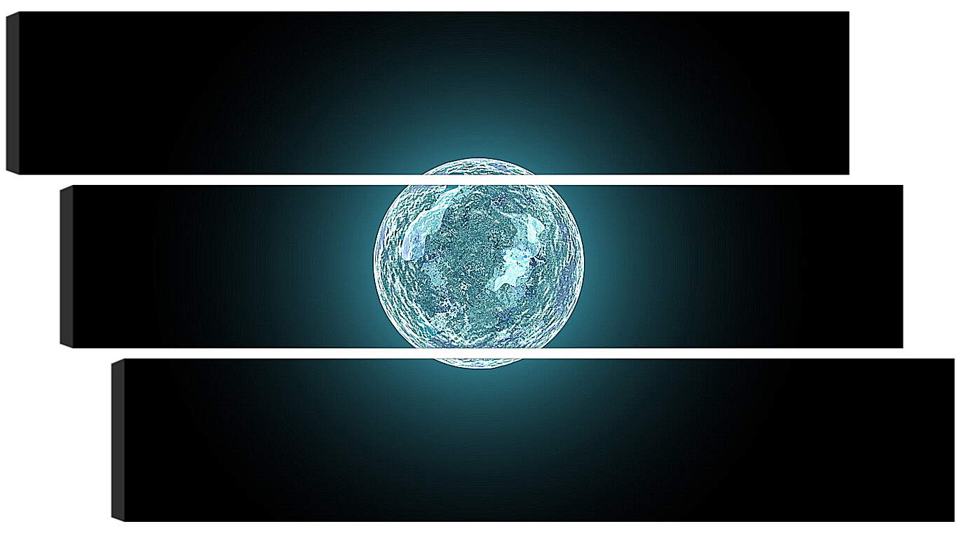 Модульная картина - Светящиеся Голубая Планета на тёмном фоне