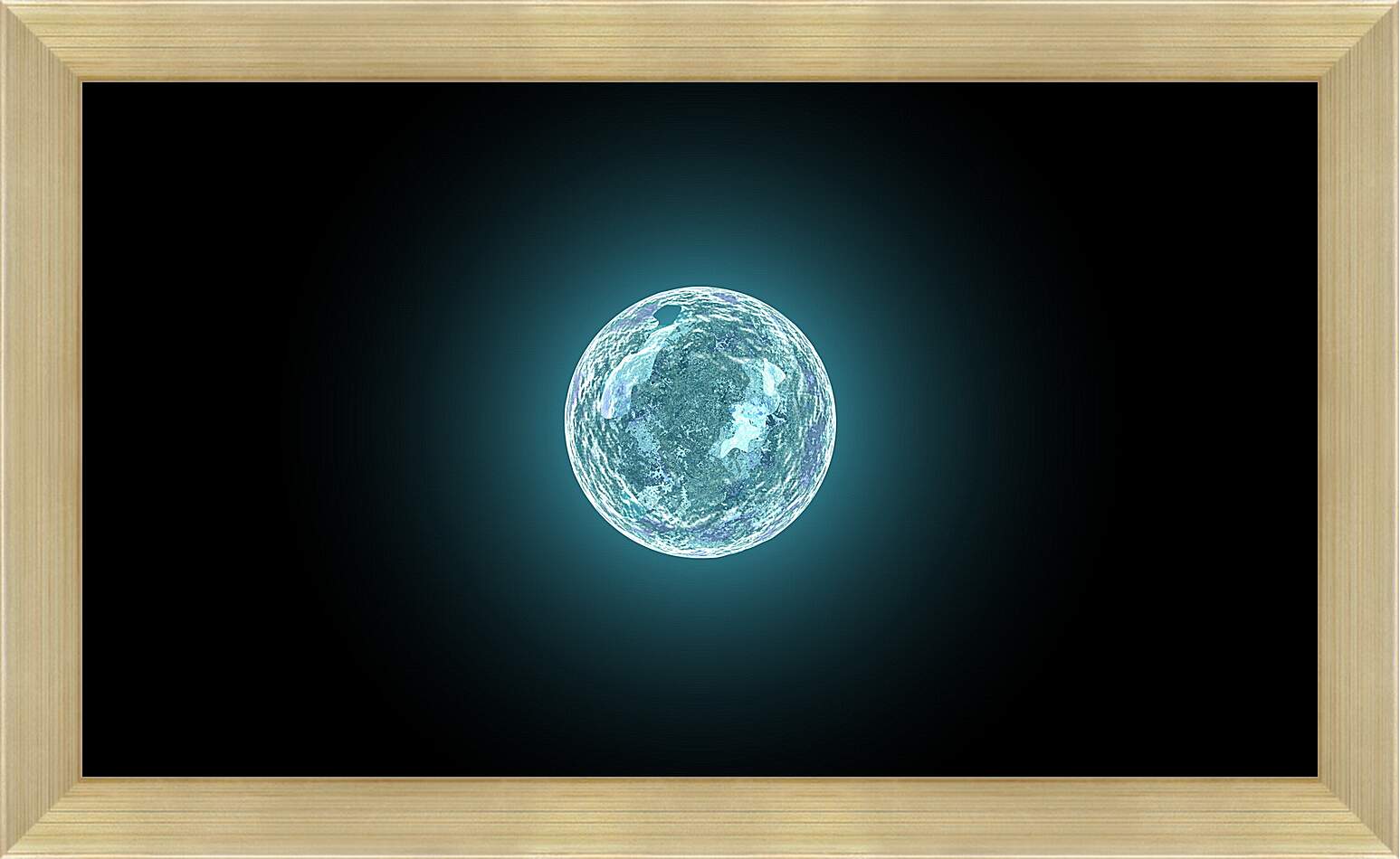 Картина в раме - Светящиеся Голубая Планета на тёмном фоне