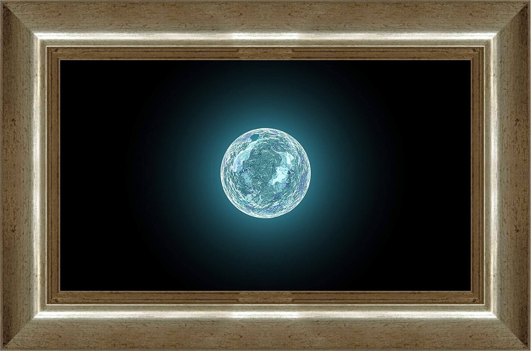 Картина в раме - Светящиеся Голубая Планета на тёмном фоне