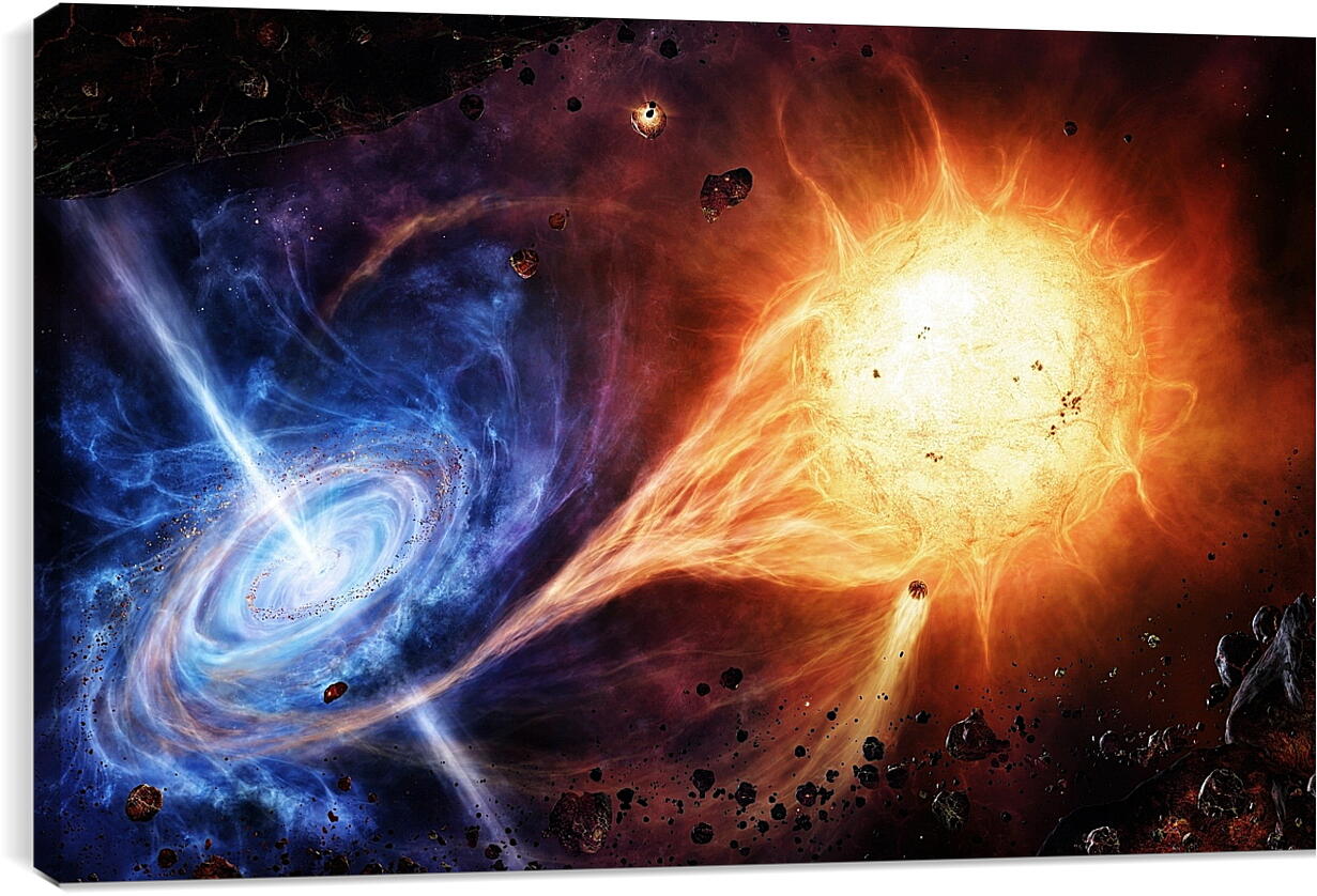 Постер и плакат - Микс взрыва сверхновой и спиральной галактики