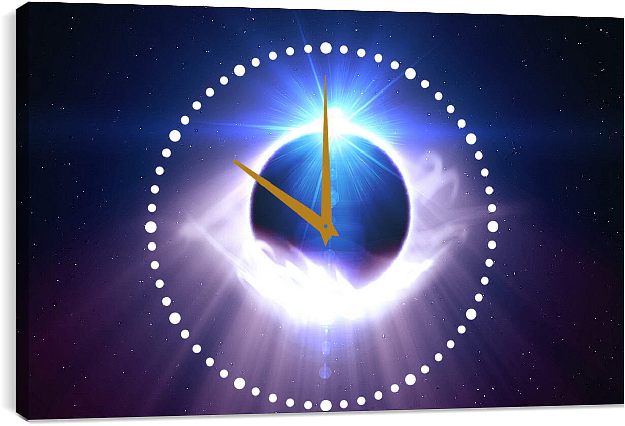Часы картина - Сияющая планета с бликами от звезды