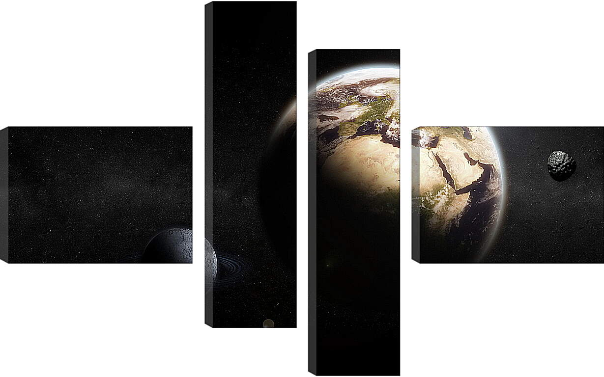 Модульная картина - Планета земля на темном фоне