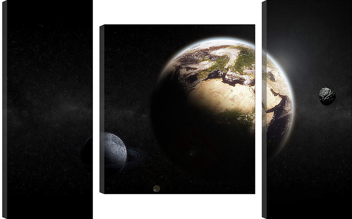 Модульная картина - Планета земля на темном фоне