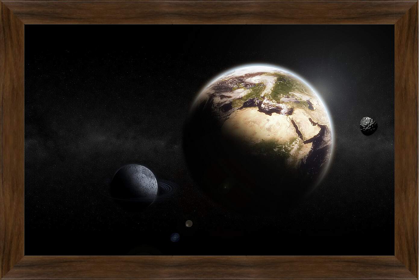 Картина в раме - Планета земля на темном фоне