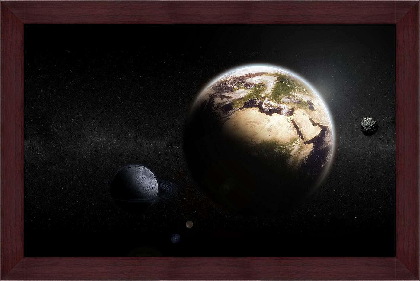 Картина в раме - Планета земля на темном фоне