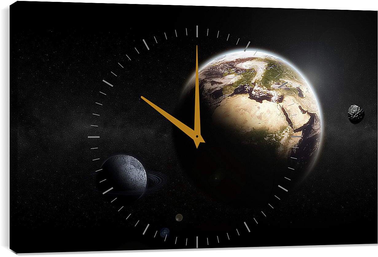 Часы картина - Планета земля на темном фоне