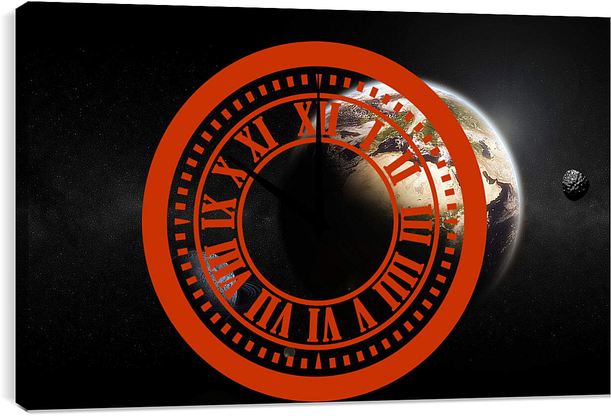 Часы картина - Планета земля на темном фоне