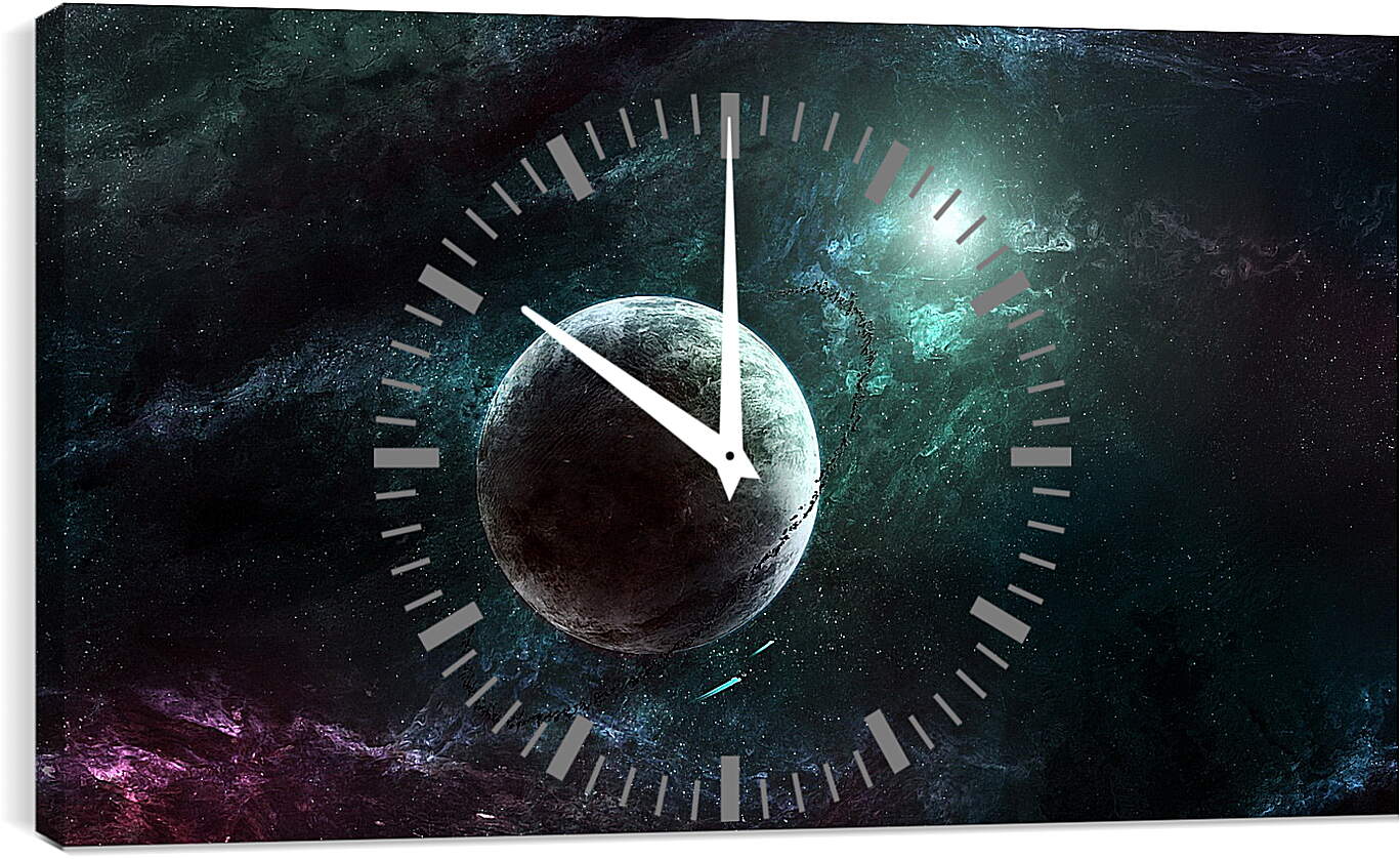 Часы картина - Планета в космической туманности