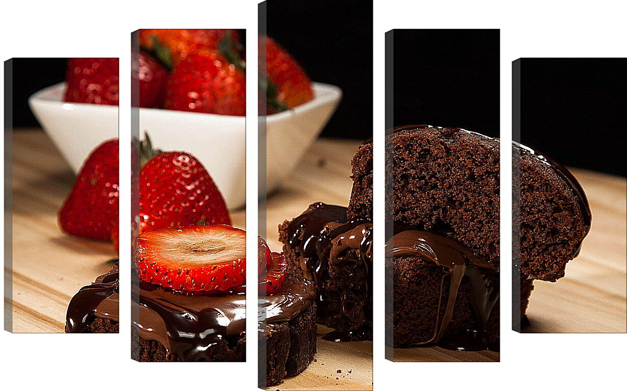 Модульная картина - Клубника и шоколадный десерт