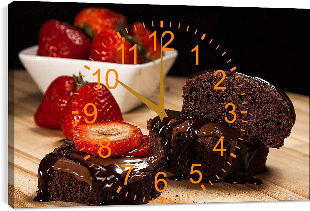 Часы картина - Клубника и шоколадный десерт