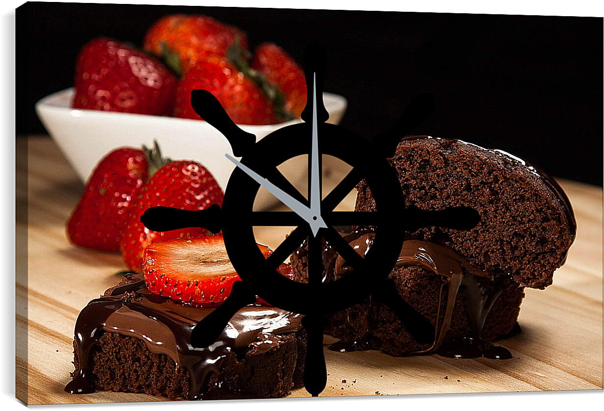 Часы картина - Клубника и шоколадный десерт