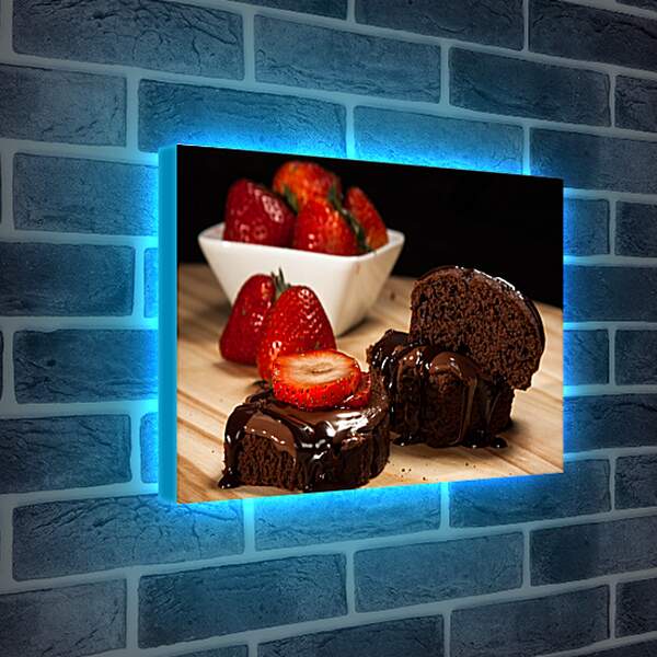 Лайтбокс световая панель - Клубника и шоколадный десерт