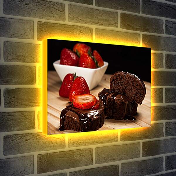 Лайтбокс световая панель - Клубника и шоколадный десерт