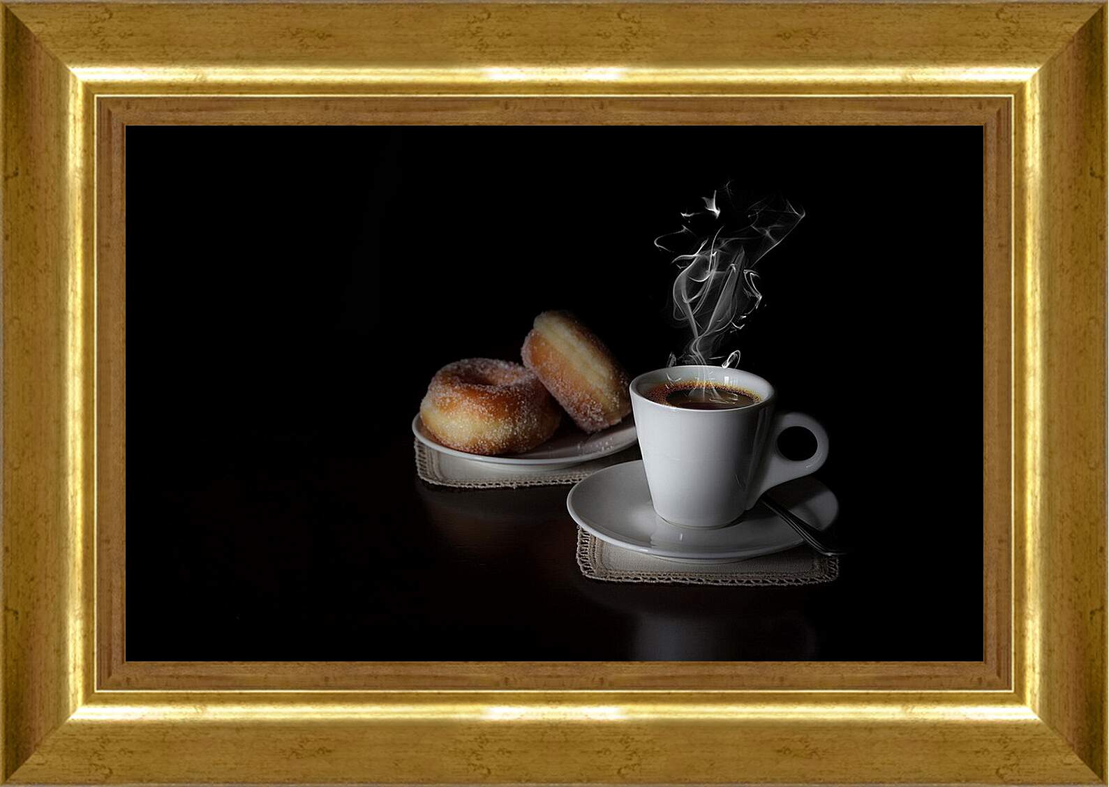 Картина в раме - Чашечка кофе с булочками