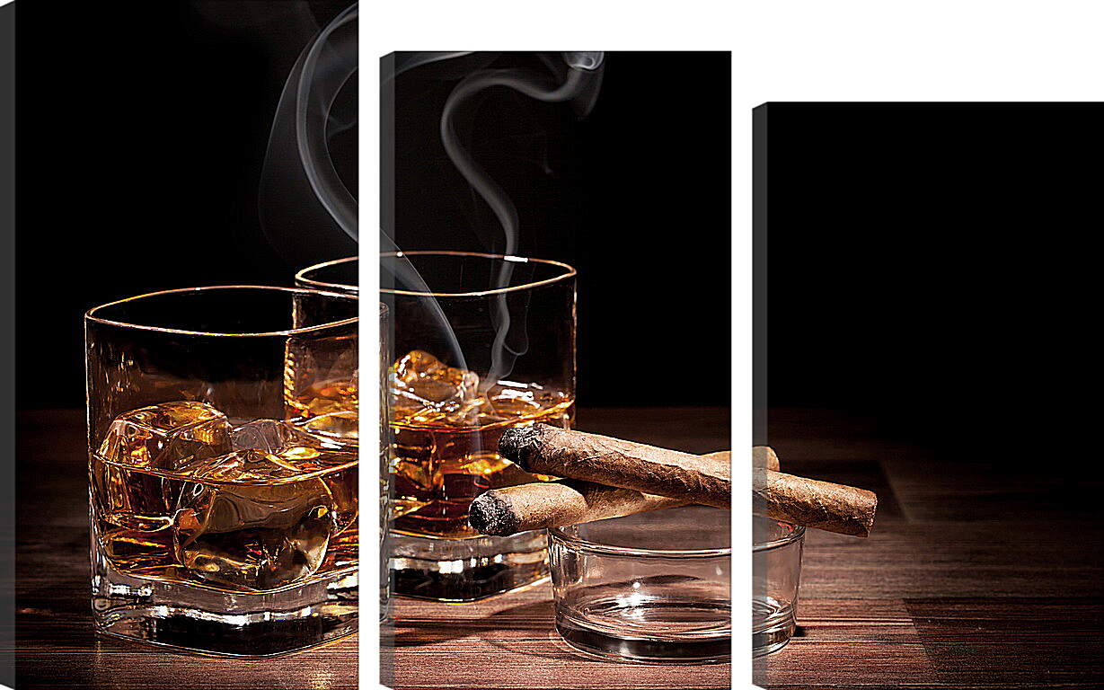 Модульная картина - Сигара и два стакана виски