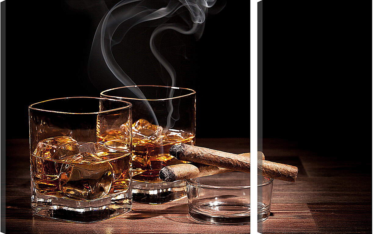 Модульная картина - Сигара и два стакана виски