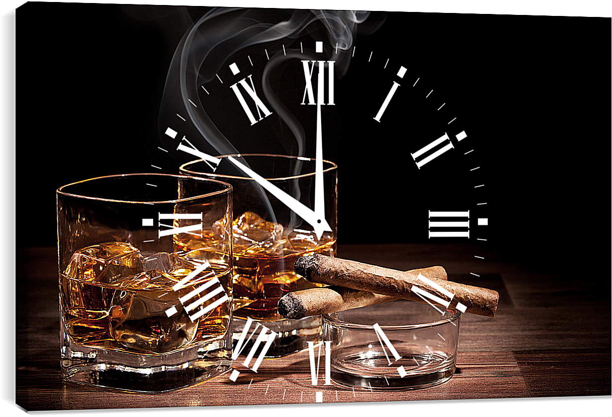 Часы картина - Сигара и два стакана виски