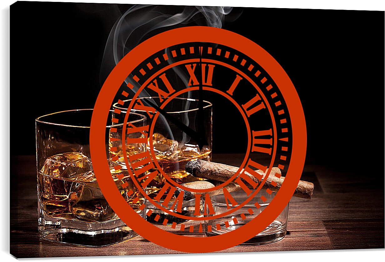 Часы картина - Сигара и два стакана виски