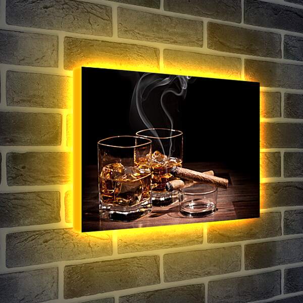 Лайтбокс световая панель - Сигара и два стакана виски