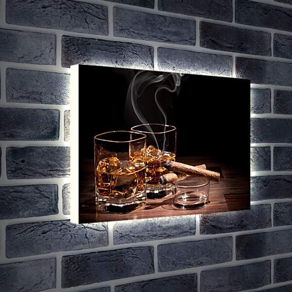 Лайтбокс световая панель - Сигара и два стакана виски