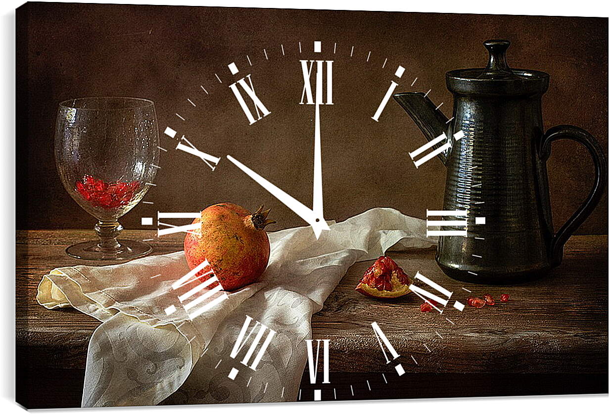 Часы картина - Гранат, бокал и чайник