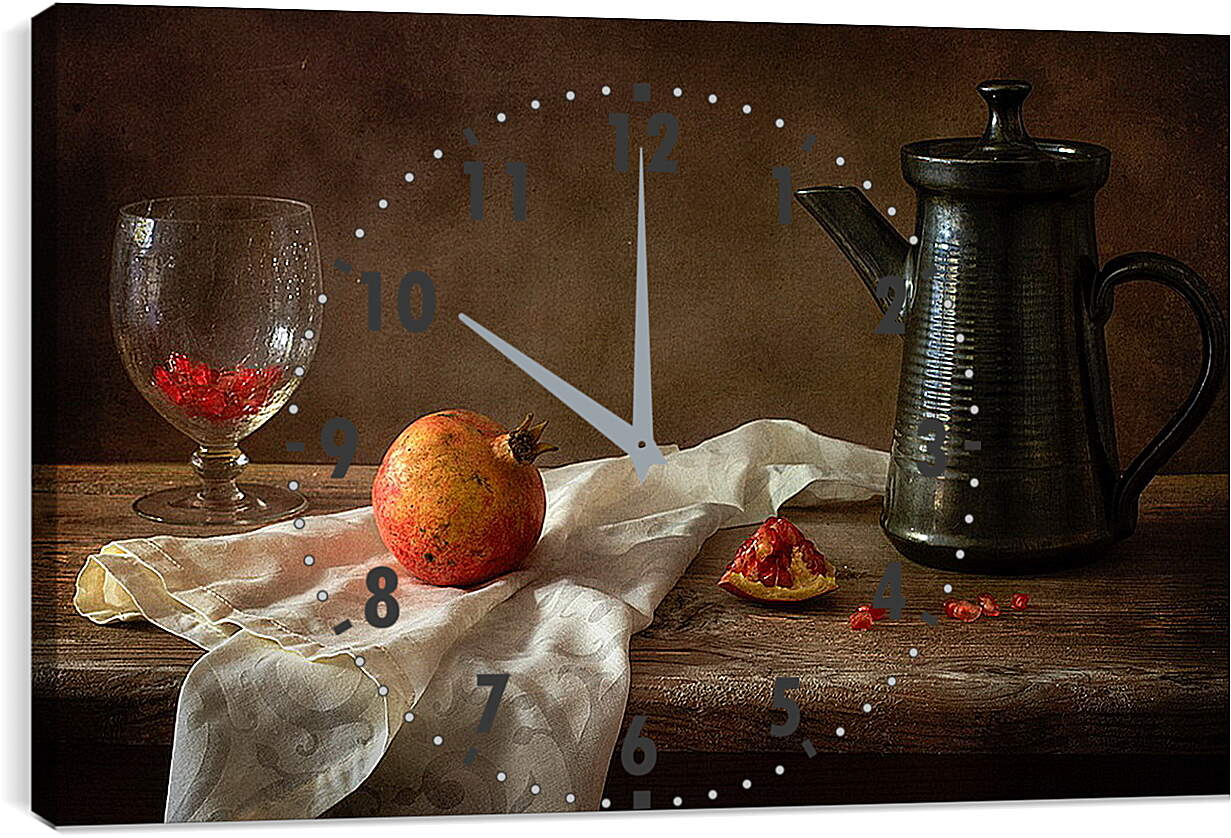 Часы картина - Гранат, бокал и чайник