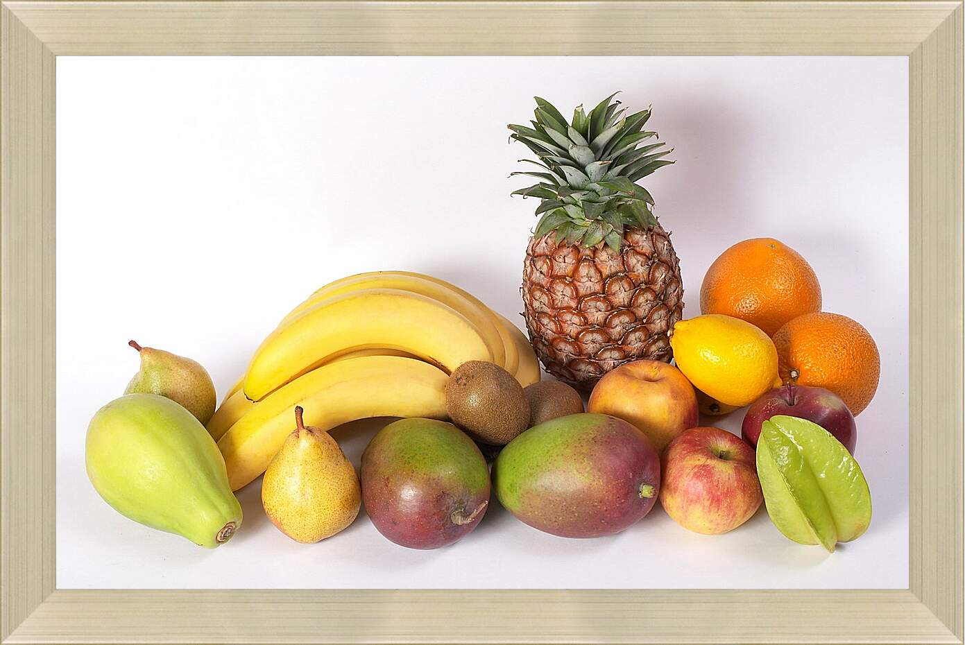 Картина в раме - Бананы, ананас, груши, манго, яблоки...