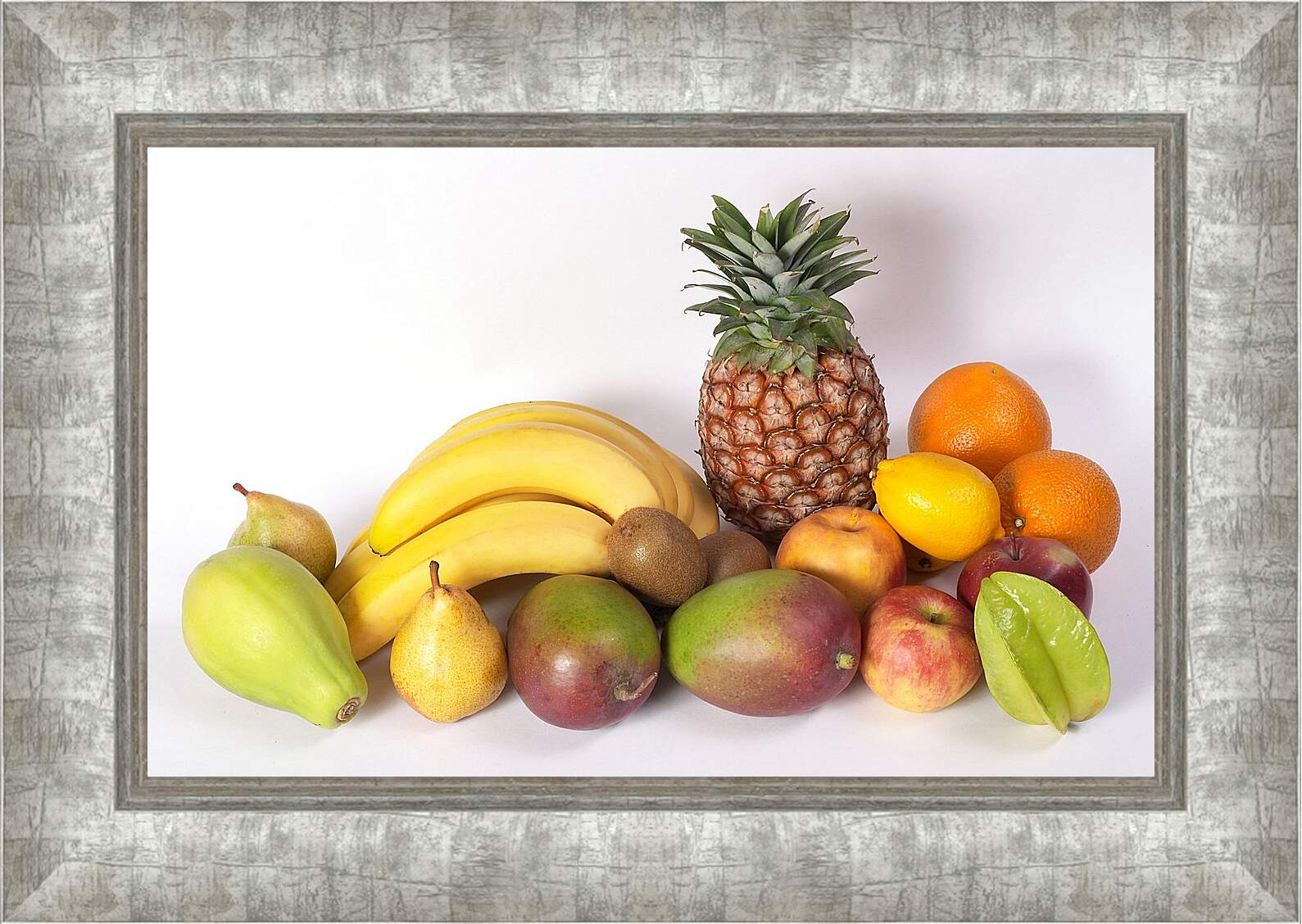 Картина в раме - Бананы, ананас, груши, манго, яблоки...