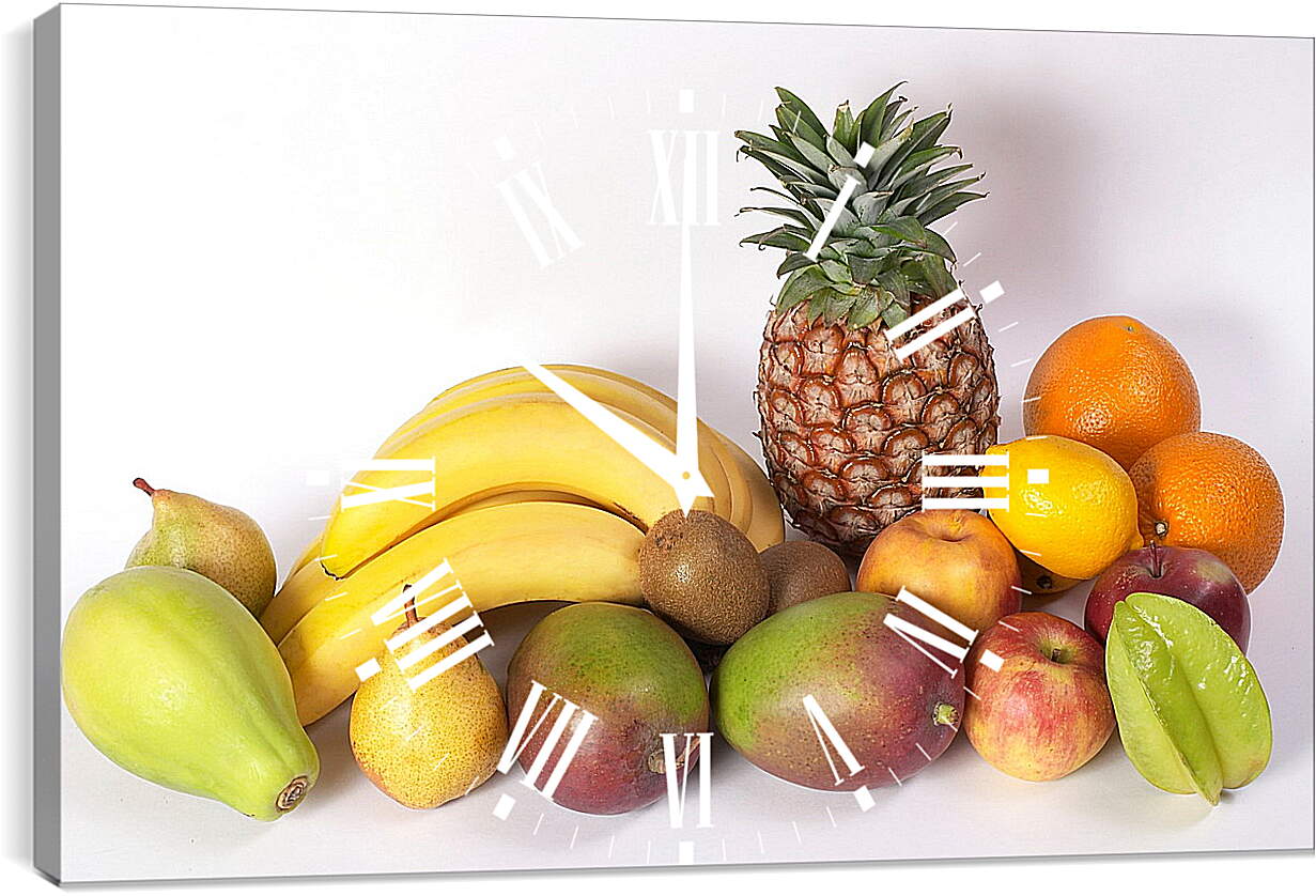 Часы картина - Бананы, ананас, груши, манго, яблоки...