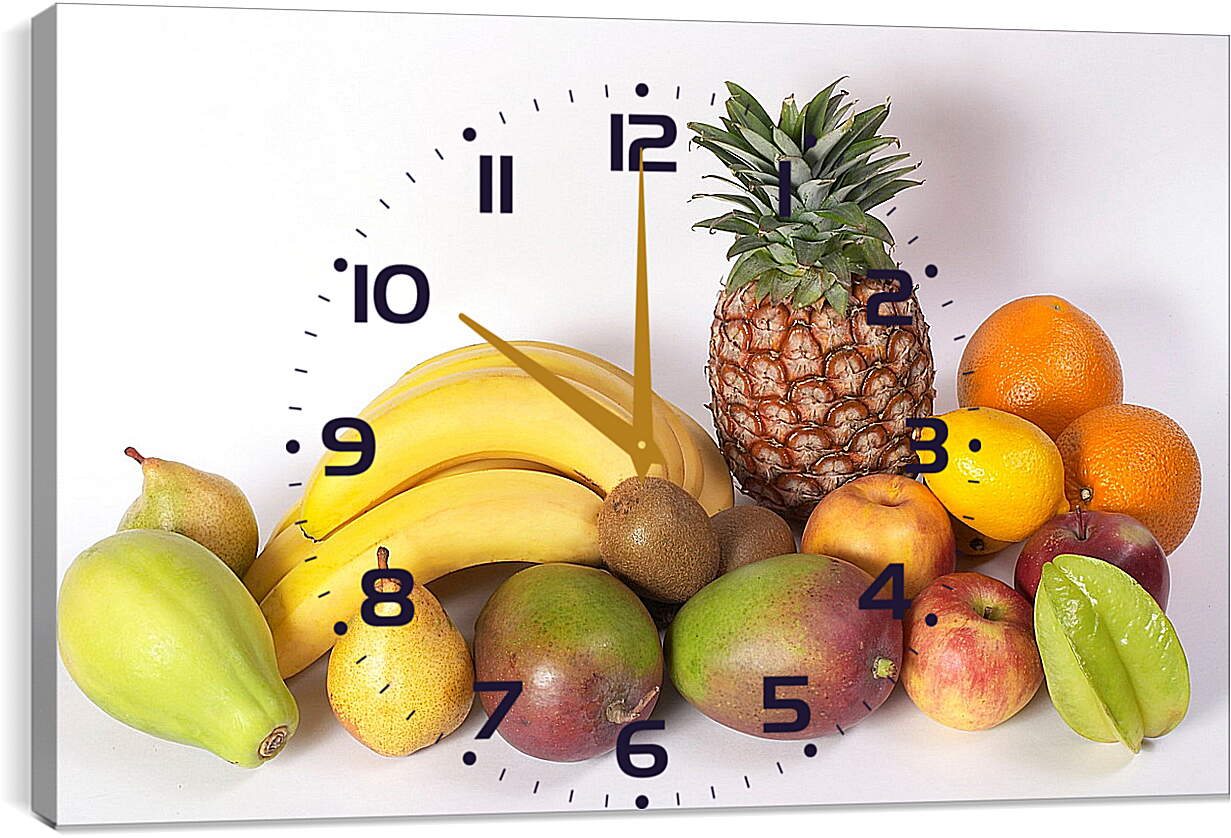 Часы картина - Бананы, ананас, груши, манго, яблоки...