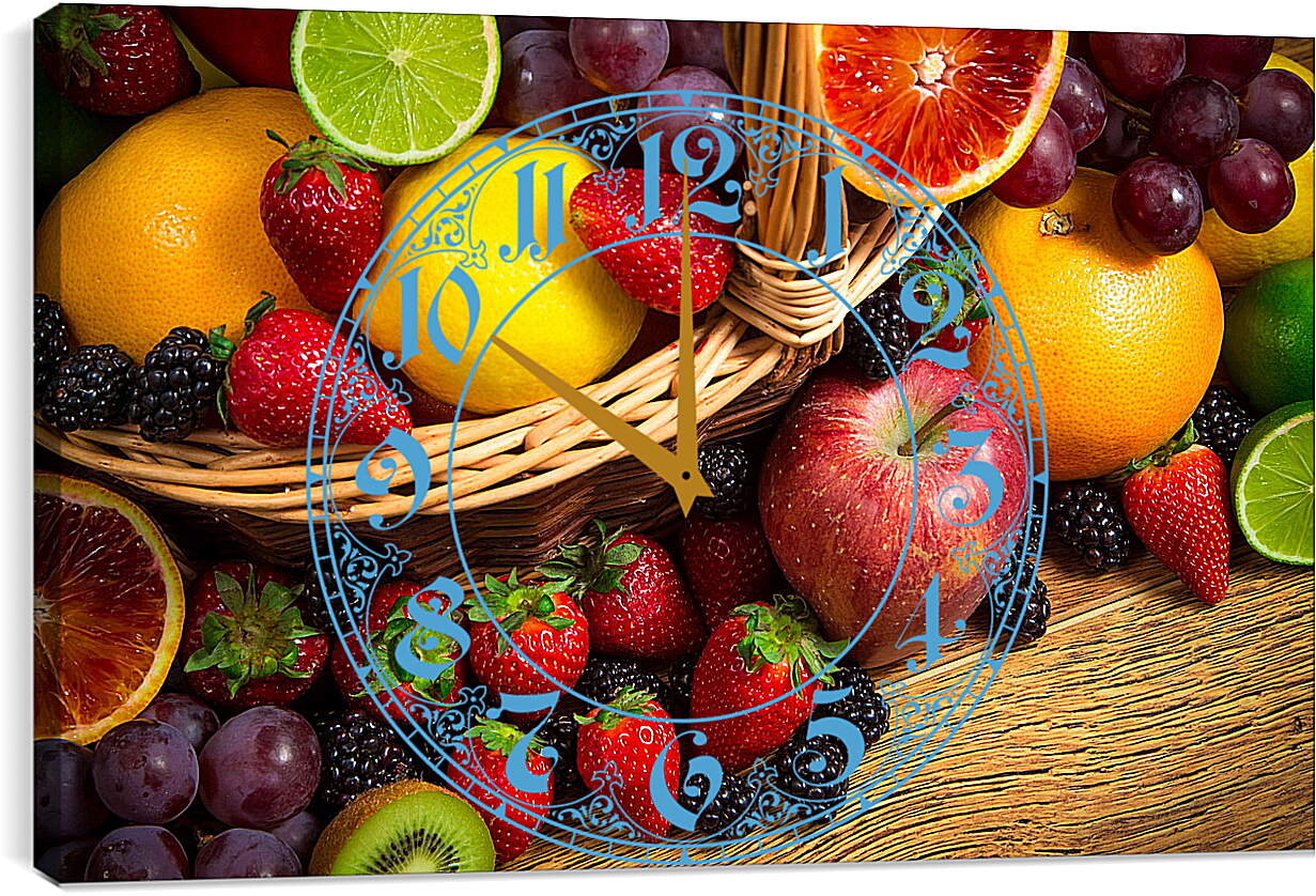 Часы картина - Клубника, яблоко, лимон, лайм...