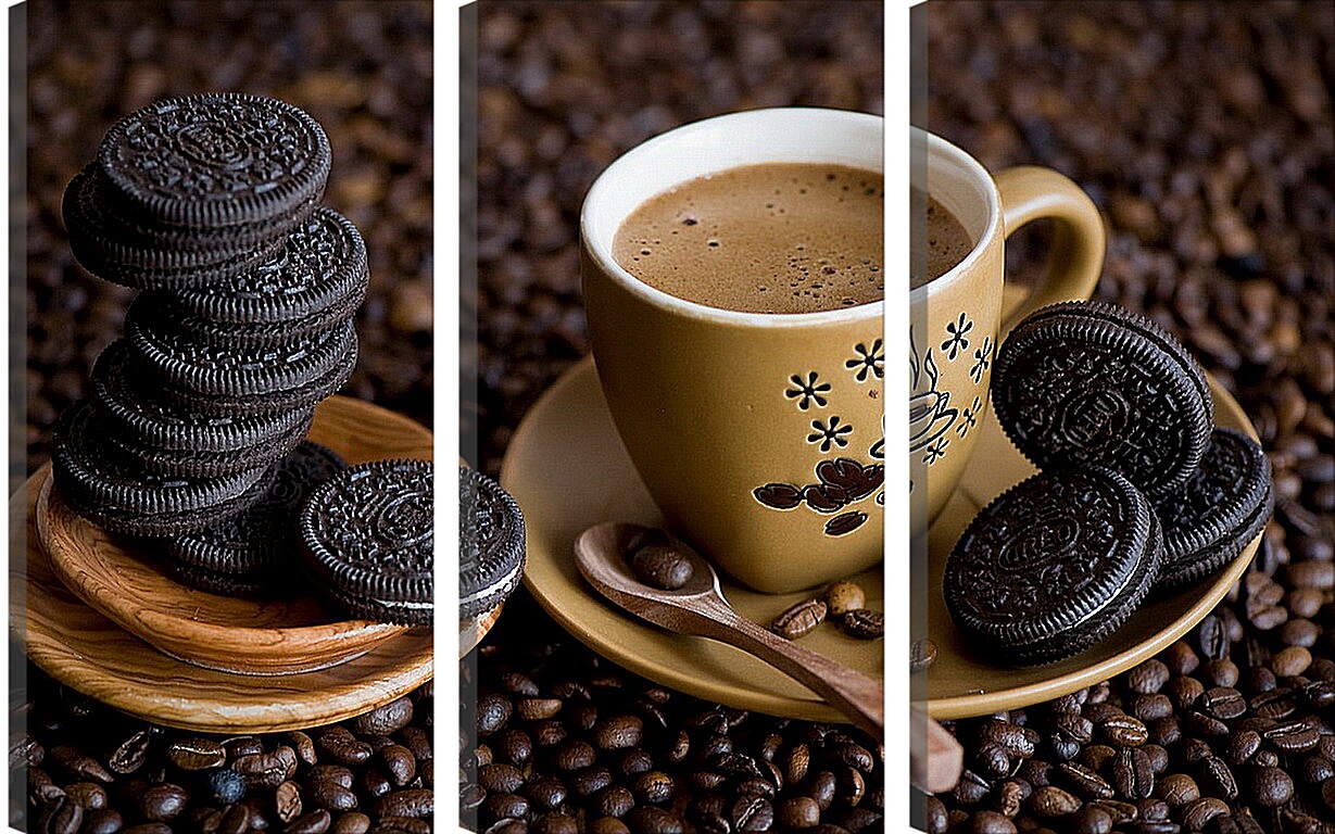 Модульная картина - Шоколадное печенье и чашка кофе