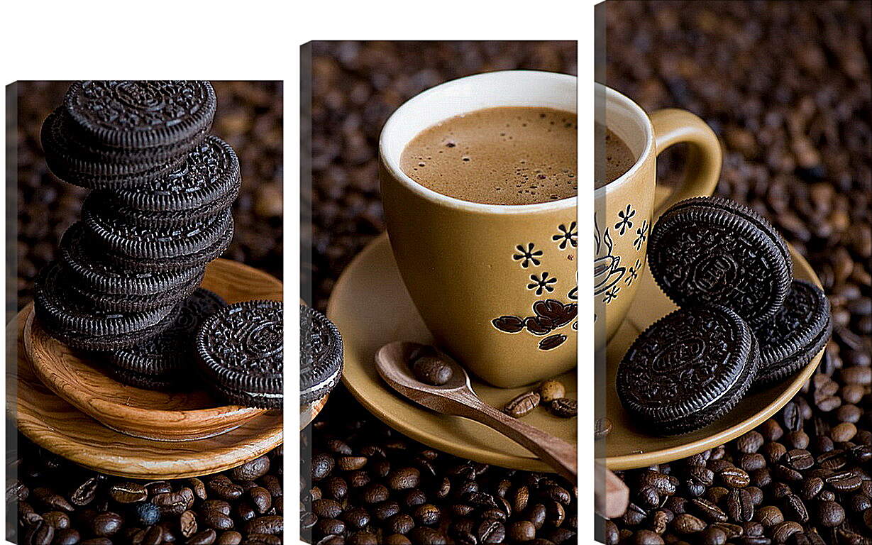 Модульная картина - Шоколадное печенье и чашка кофе