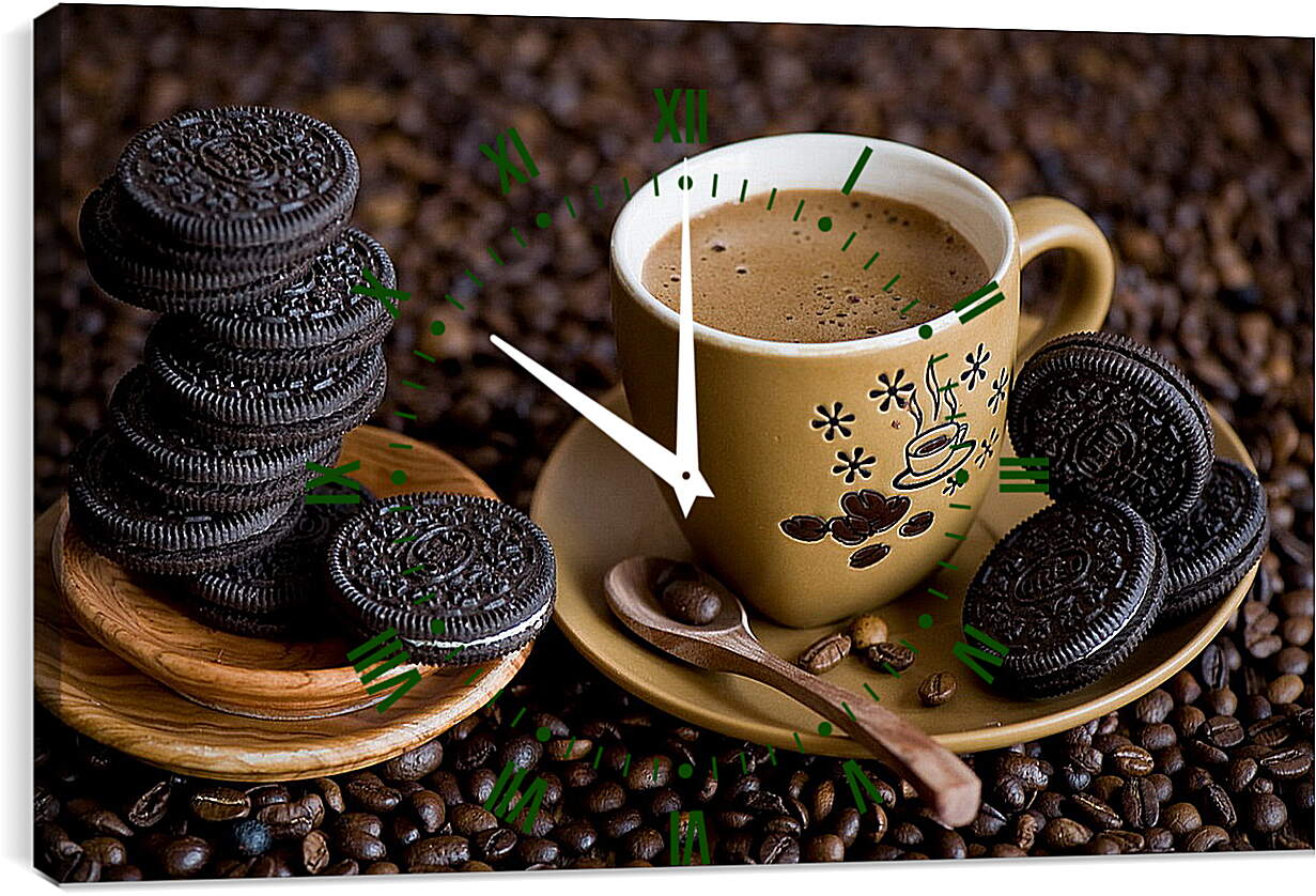 Часы картина - Шоколадное печенье и чашка кофе