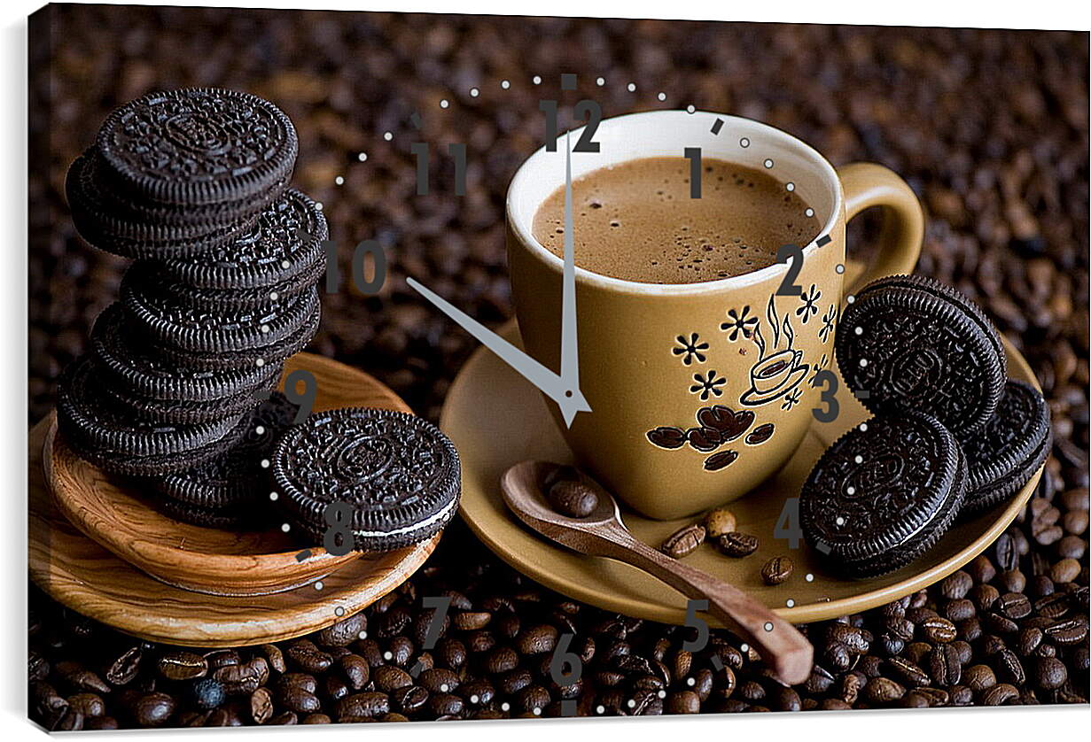 Часы картина - Шоколадное печенье и чашка кофе