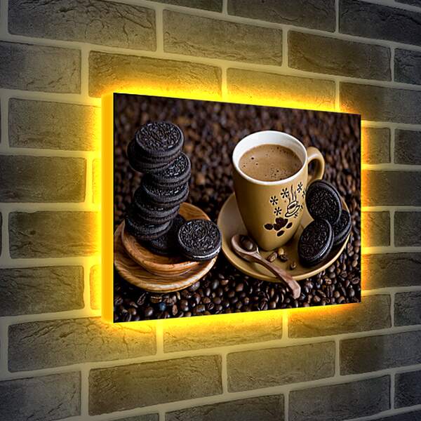 Лайтбокс световая панель - Шоколадное печенье и чашка кофе