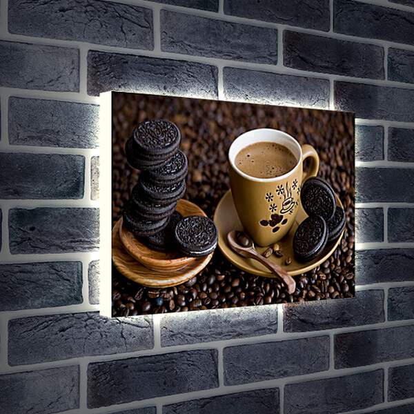 Лайтбокс световая панель - Шоколадное печенье и чашка кофе