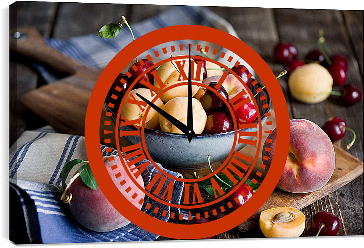 Часы картина - Абрикос, персик, вишня