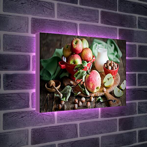 Лайтбокс световая панель - Яблоки, орехи и кувшин молока